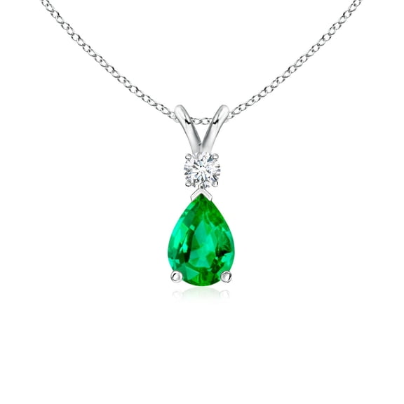 ANGARA Natural Emerald Teardrop Pendant with Diamond in Platinum for Women (Size-7x5mm) | May Birthstone, Birthday, Anniversary, Jewelry Gift for Women | Natural Emerald Necklace