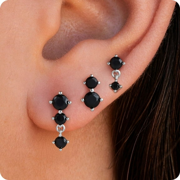 Turandoss 3 Pairs Black Stud Earrings Set for Women Hypoallergenic Round Cz Stud Multiple Piercings Jewelry Teacher Appreciation Mothers Day Graduation Gifts for Her Mom Kids Teen Girls Wife Ideas