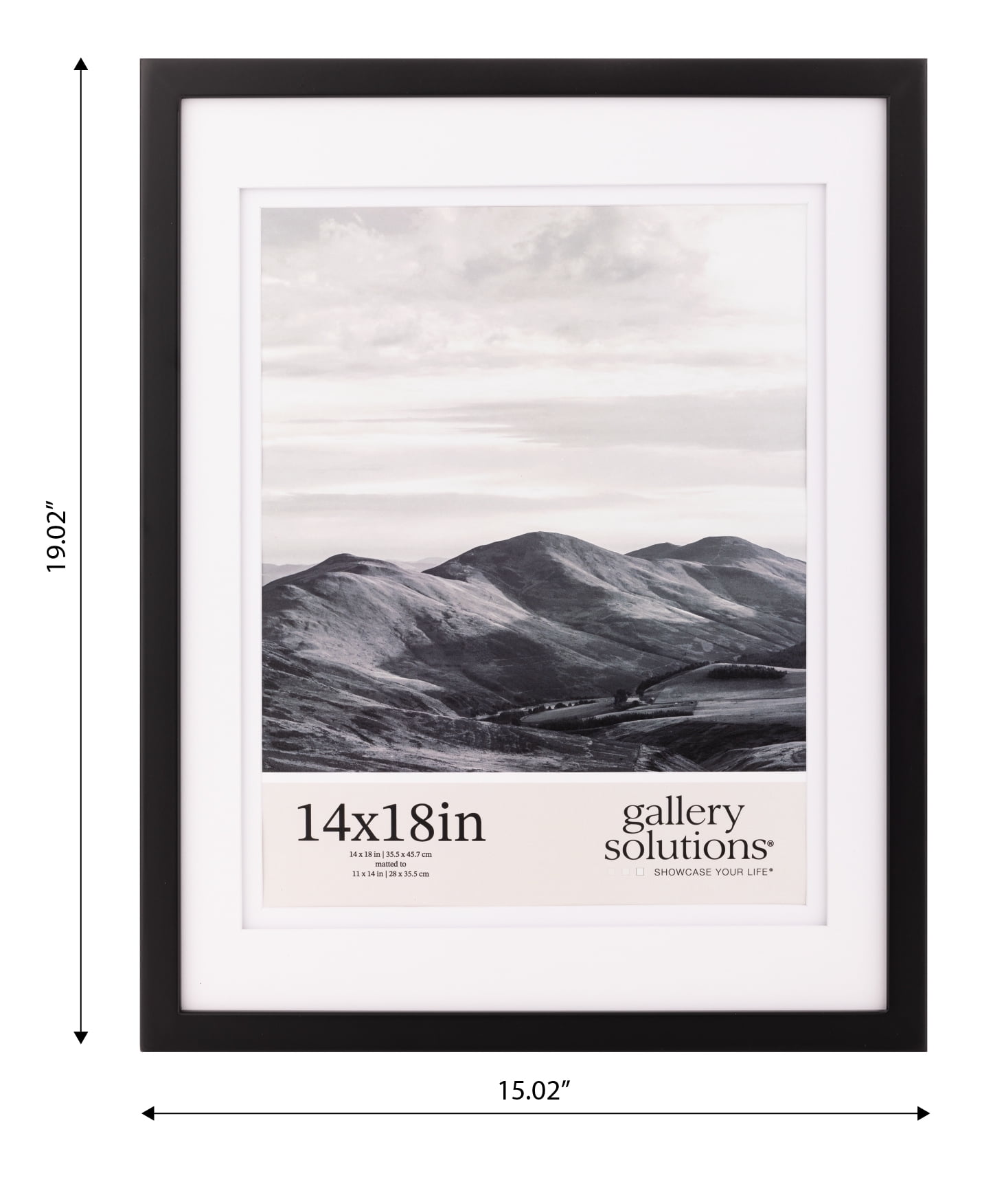 Gallery Solutions - Size 14"x18" Double Airfloat Mat Picture Frame - Sleek Black/White Design for Wall Mounting