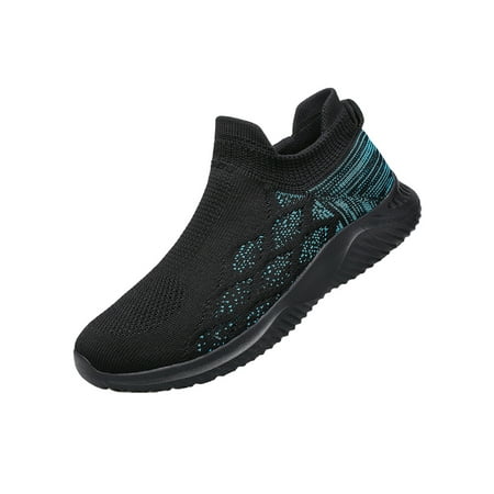 

Oucaili Mens Walking Shoes Fitness Workout Athletic Shoe Sport Sneakers Non-Slip Breathable Flats Work Sock Sneaker Black Cyan 10