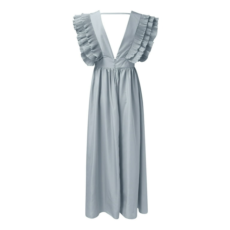 Women Wrap V Neck Ruffle Sleeve Tiered Midi Dress Tie Waist A Line Long Party Dress V Neck Weekend Full Length Elastic Waist Sexy Women s Formal