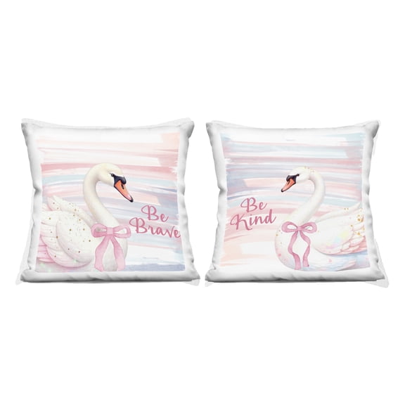 Stupell Industries Be Brave & Kind Pastel Swan 2 Piece Decorative Printed Throw Pillow Set, design by Kim Allen