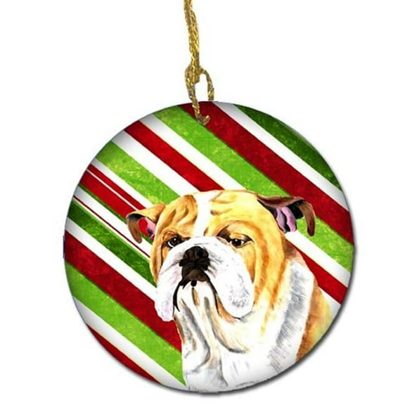 Bulldog English Candy Cane Holiday Christmas Ceramic Ornament