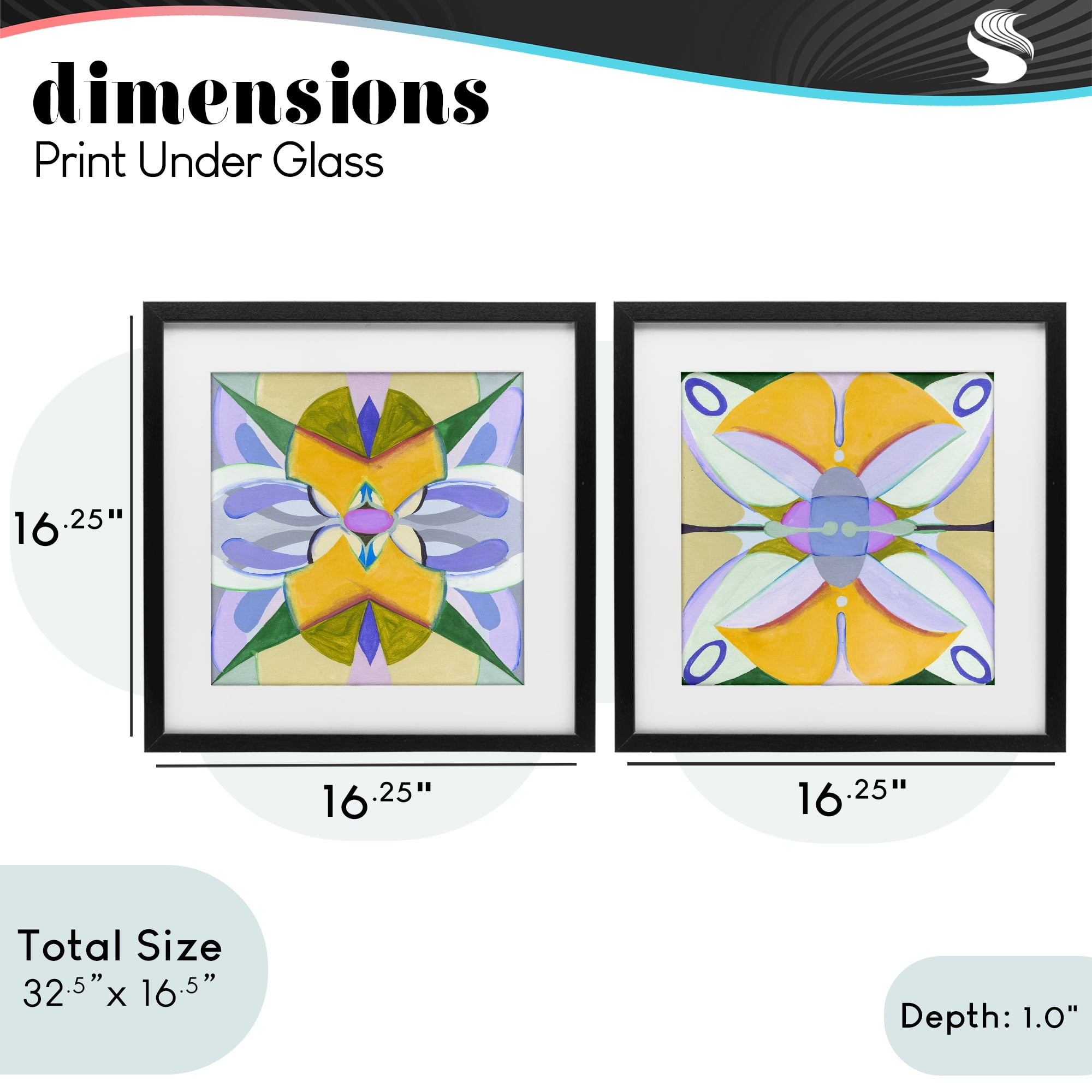 Stupell Industries Kaleidoscopic Revival Hues 2 Piece Black Framed Print Under Glass Set, design by Melissa Wang