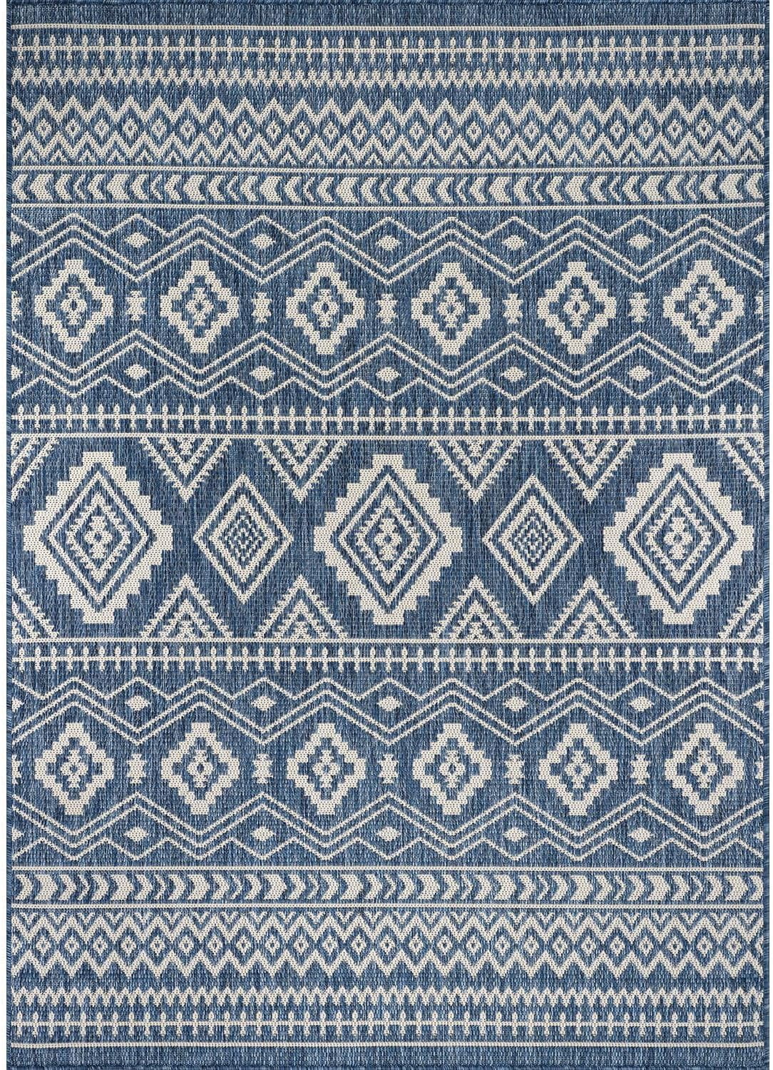 Beverly Rug Outdoor Area Rugs, Waterproof Patio Porch Garden Carpet,Azure and White, 10'x14'