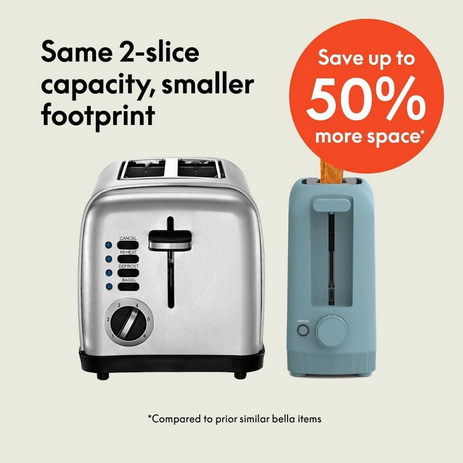 2-Slice Slim Toaster: Metal, 900W, Spot Clean, 6.85" H, 3.58" D, 14.88" W, 1.98 lbs