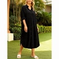 thumbnail image 5 of Bxsruta Womens Button Down Shirt Dress Casual Long Sleeve Collared Midi Dresses Beach Cover Up, 5 of 7