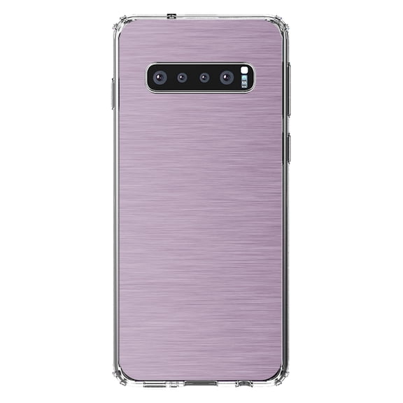 DistinctInk Clear Shockproof Hybrid Case for Samsung Galaxy S10 (6.1" Screen) - TPU Bumper, Acrylic Back, Tempered Glass Screen Protector - Pink Stainless Steel Image - Printed Stainless