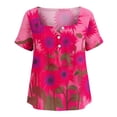thumbnail image 4 of Yrmaups Loose Fit Short Sleeve T Shirt for Women Plus Size, Sunflower Square Neck Blouse, Casual Button Down Top, Soft Stretch Tee for Party Vacation Daily Wear, Red 3XL, 4 of 8
