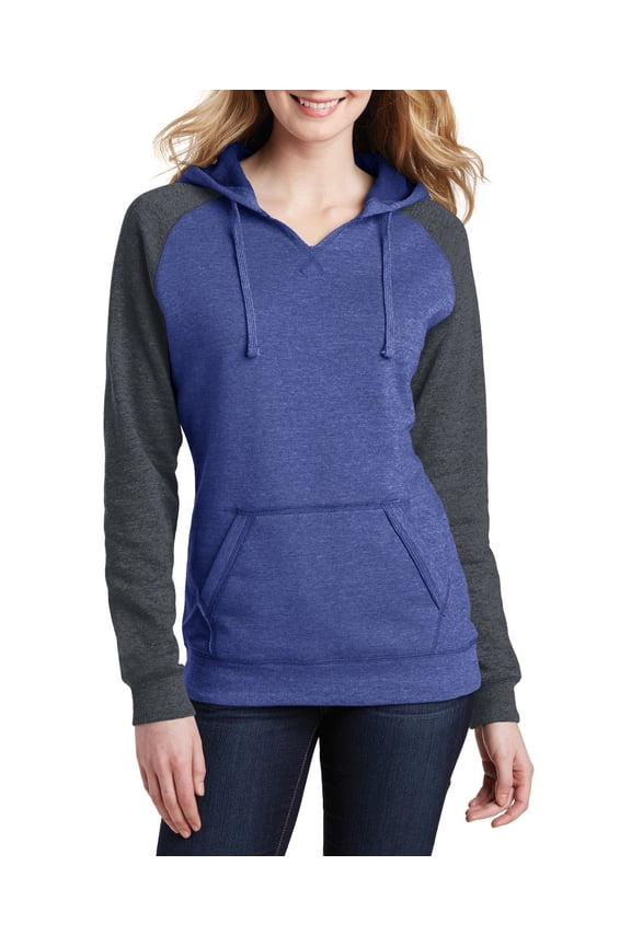 Womens Lightweight Fleece Raglan Hoodie V Neck Long Sleeves Cotton Polyester Blend Sweatshirts