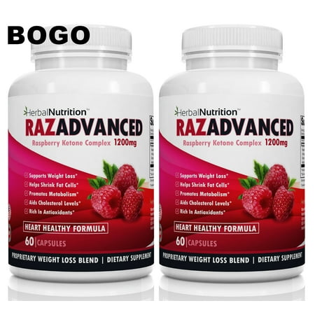 BOGO Raspberry Ketones Complex | Two Bottle Pack | 60 Count | 1200mg Per Serving | All Natural Veggie Caps | Helps Burn Fat & Suppress Appetite | Super Antioxidant |100% Quality (Best Thing To Suppress Appetite)