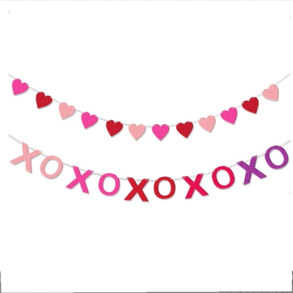 Felt Heart Garland Banner XO letter Hanging Decorations for Valentine's Day(Assembly Required)