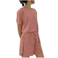 thumbnail image 5 of tarylea Lightweight Summer Pajamas 2 Piece Outfits Crew Neck Shorts Sleeve Tops Elastic Waist Shorts Solid Color Casual Loose Comfy Homewear Suits, 5 of 5