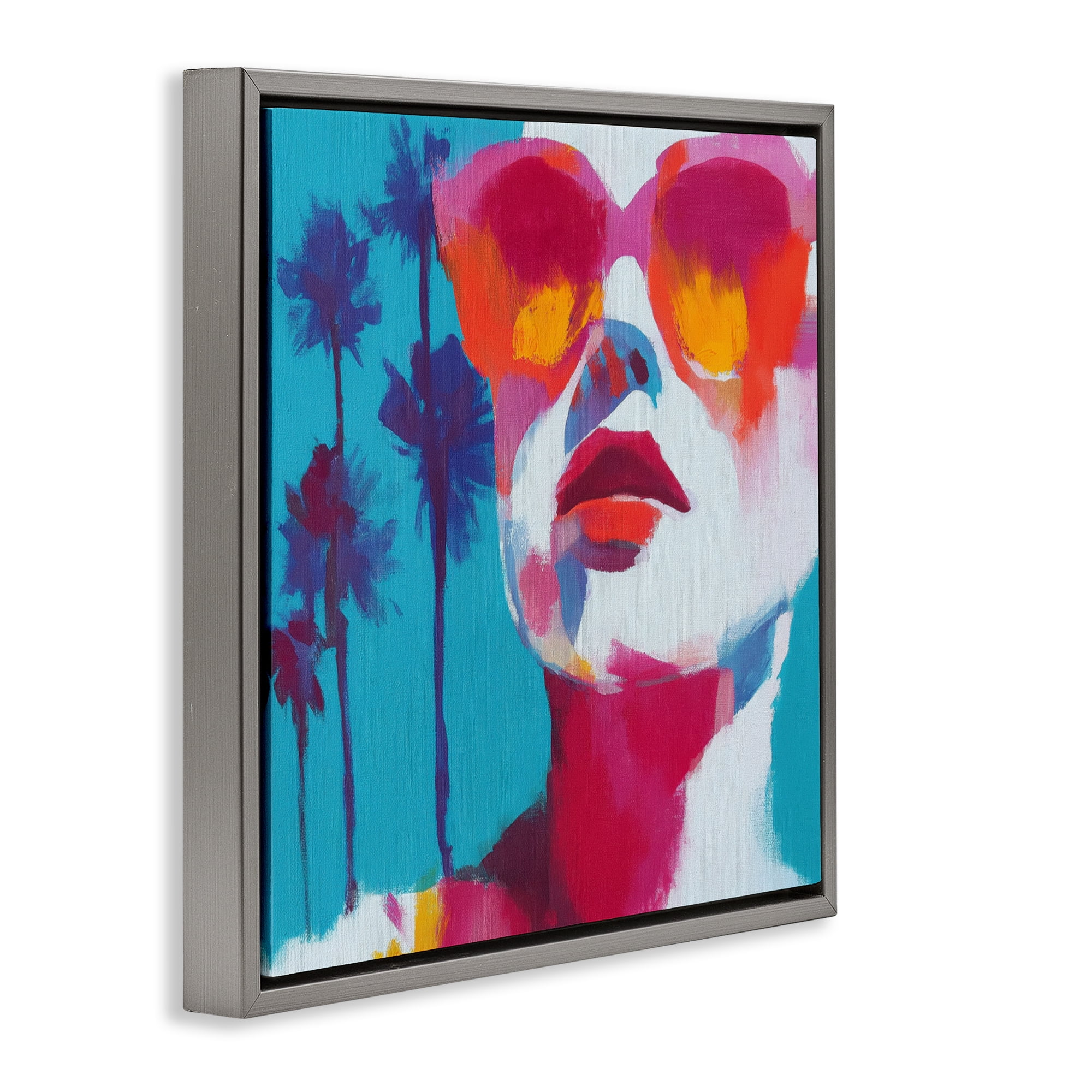 Stupell Industries Expressive Palm Tree Gaze Gray Framed Floater Canvas Wall Art, design by Chromatic Storm Studio