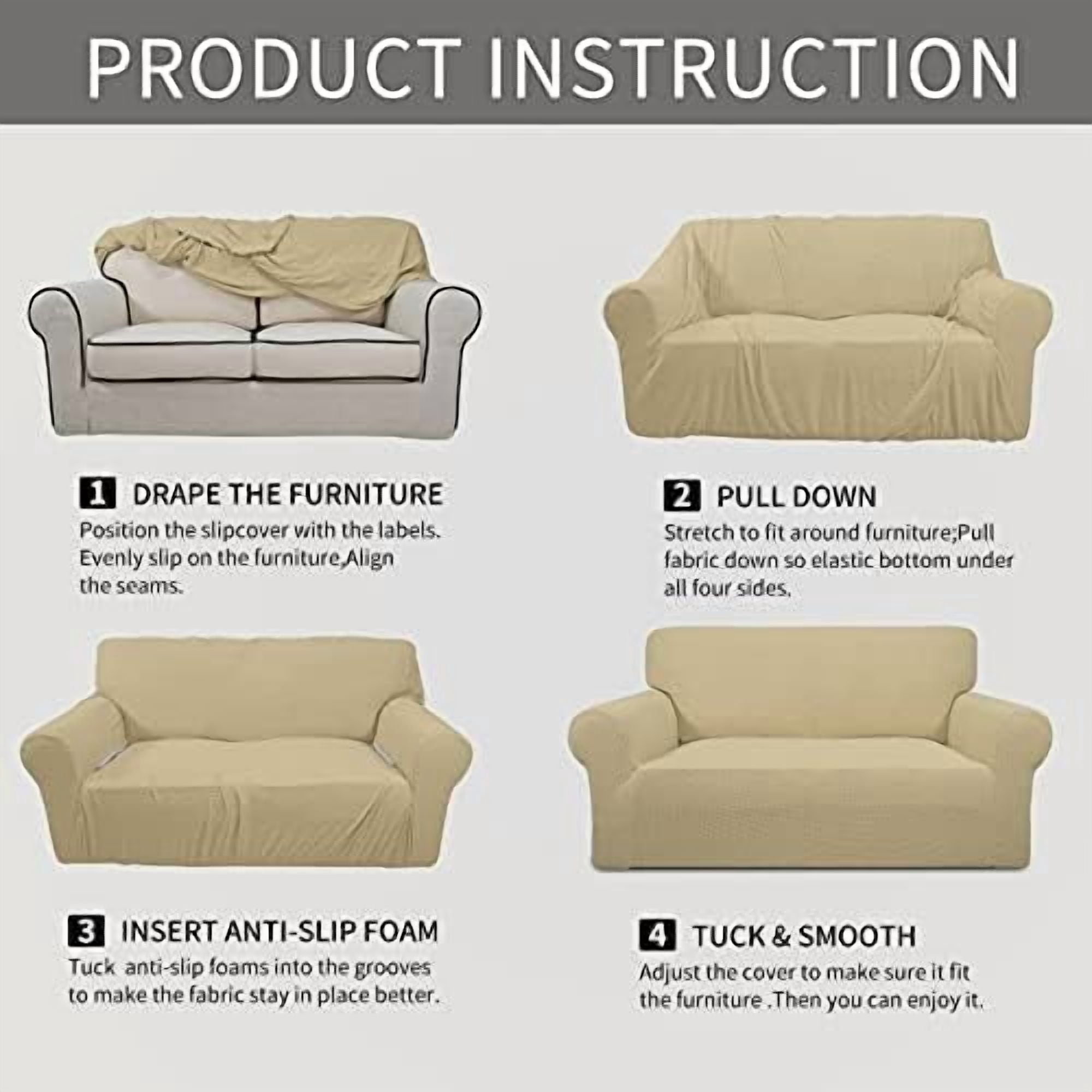 Stretch Sofa Slipcover 1-Piece Sofa Cover Furniture Protector Couch Soft with Elastic Bottom for Kids, Polyester Spandex Jacquard Fabric Small Checks (Sofa, Beige)