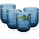 thumbnail image 1 of Copas de vidrio, juego de 4 vasos de cristalería vintage, vasos de vidrio de 12 oz con diseño de girasol, vasos decorativos florales en relieve para cóctel, vino, vasos de vidrio vintage (azul), 1 of 4
