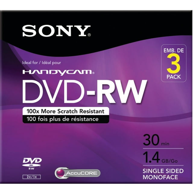DVD-RW Sony 3DMW30R2HC, 8 cm, 1,4 GB, paquete de 3 con Hangtab