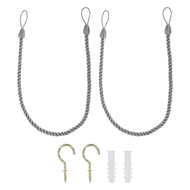 Cortinas Uxcell, 2 Paquetes de Sujetadores de Cortina Trenzados con Ganchos y Tornillos, Gris Plateado