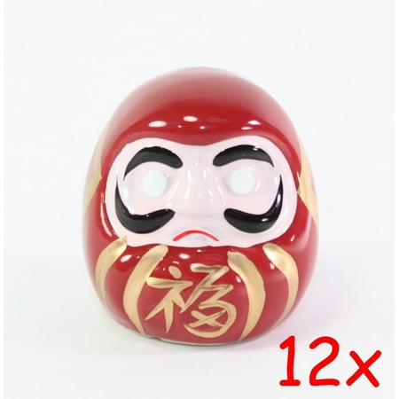 Good Luck Wishes Cards - Set of 12 Small Red Wishing Blank Eyes Porcelain Daruma Good Luck Dolls