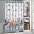 thumbnail image 5 of Summer Ocean Shower Curtain, 36" x 72", Nautical Sea Starfish Shell Coral Seahorse Blue Stripe Waterproof Bathroom Curtain Washable Shower Curtain Set with 12 Hooks, 5 of 8
