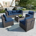 thumbnail image 1 of Gotland 7 Pieces , PE Rattan Wicker 6 Person Patio Furniture Set （Navy Blue）, 1 of 7