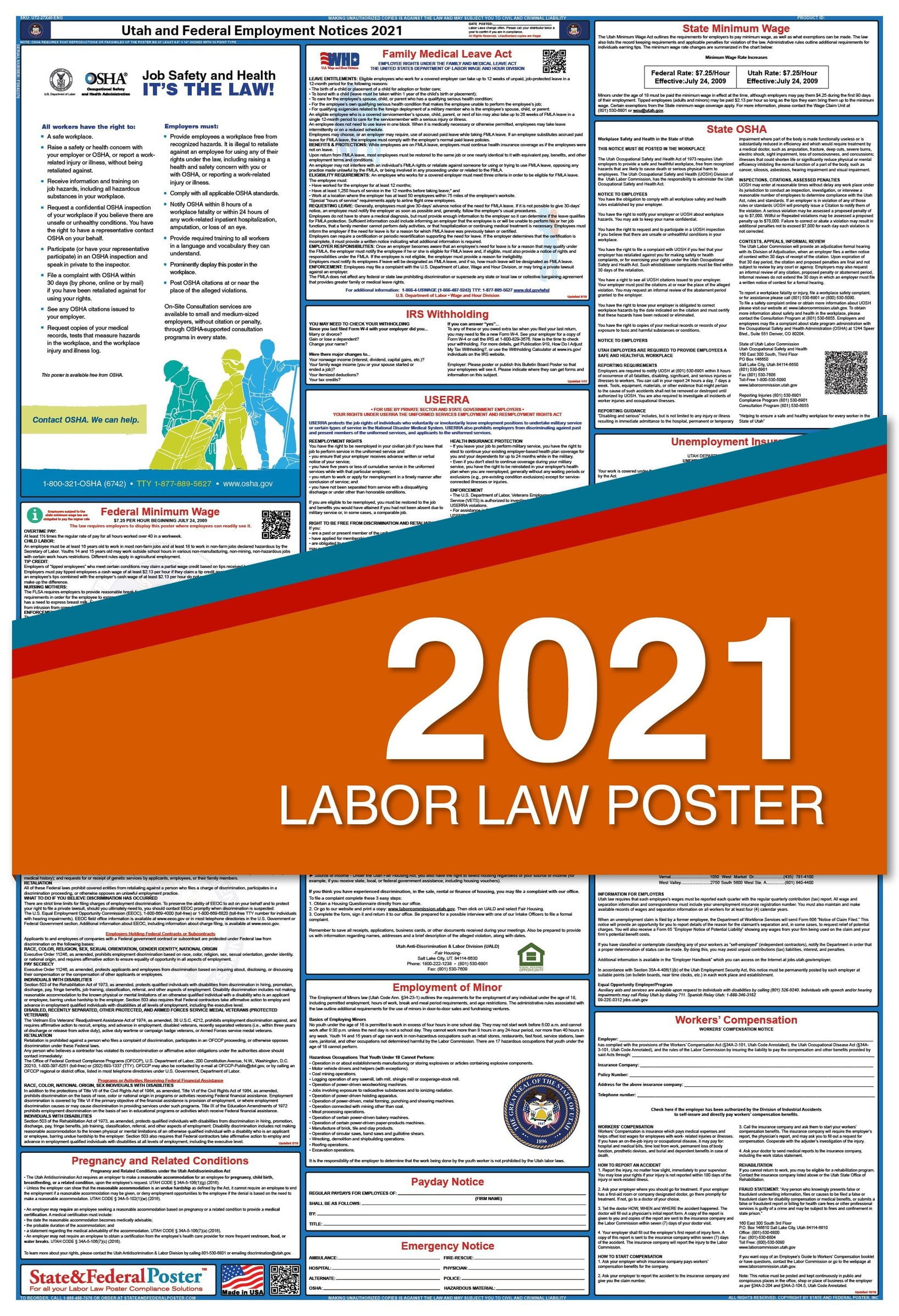 2021 Utah State and Federal Labor Law Poster (Laminated) - Walmart.com ...