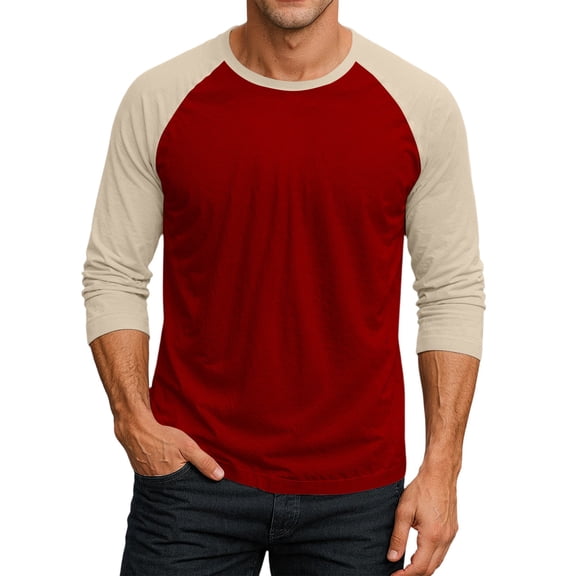 Men's Casual 3/4 Sleeve Baseball Tshirt Raglan Jersey Shirt Red 2XL
