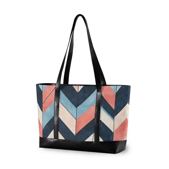 FORMRS Canvas Laptop Tote Bag for Women with 15.6" Computer Compartments Shoulder Handbag, Pink Geometric