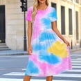 thumbnail image 2 of Lopecy-Sta Dresses for Women Short Sleeve Round Neck Tie Dye Print A Line Midi Dress Casual Summer Beach Vacation Dress, 2 of 6
