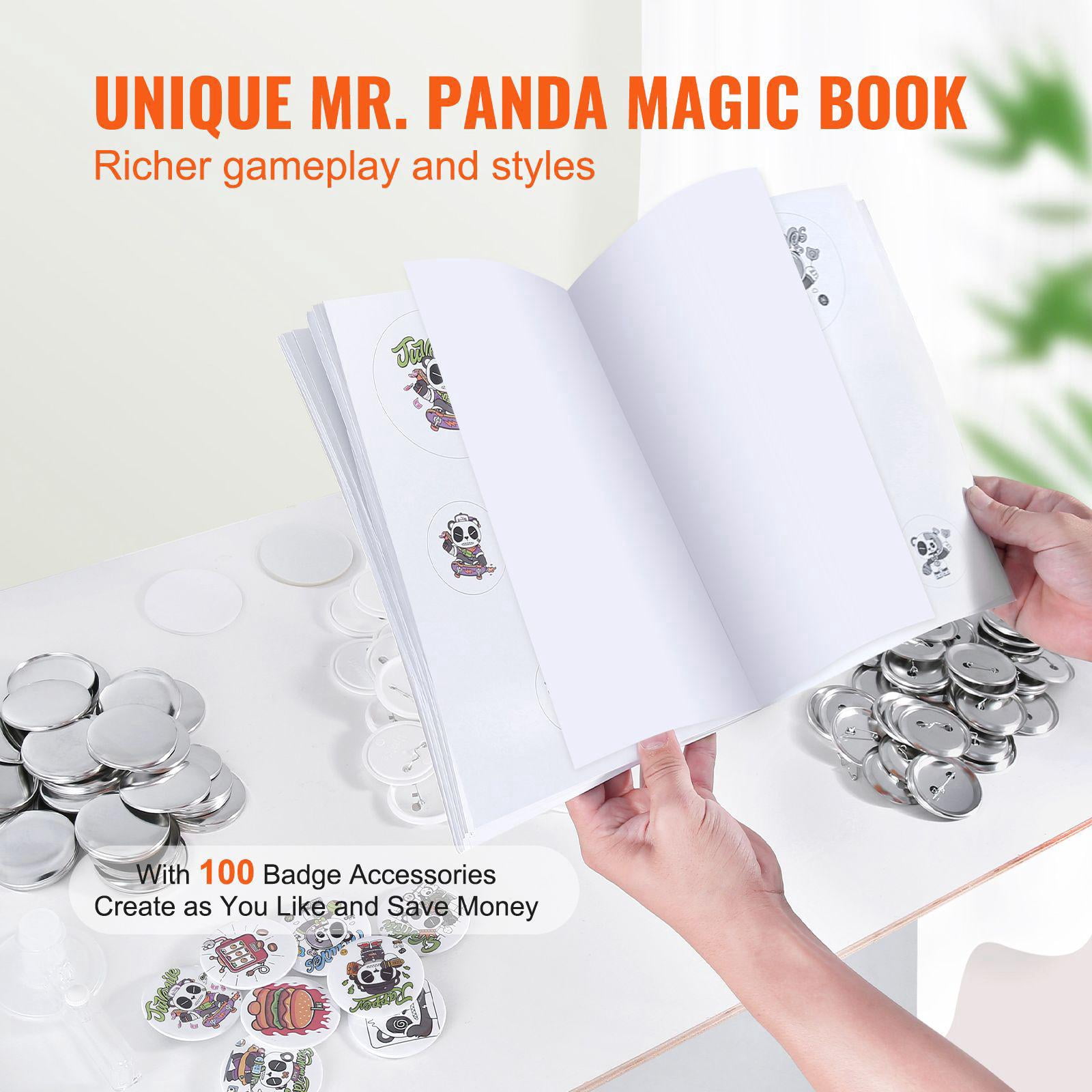 2.28 Inch 58mm Button Maker Machine with 100 Button Fittings Ergonomic Curved Handle Stamping Kit Free Panda Magic Book DIY Gift for Kids Christmas