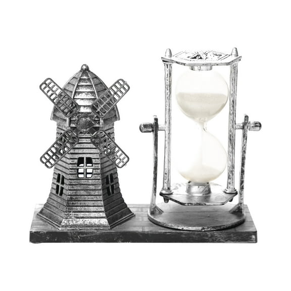 3 Packs Vintage Windmill Hourglass Home Decor Rotatable Detachable Timer Nostalgic Resin Statue for Living Room Office Desk TV Cabinet Gold Silver Decorative Centerpiece Gift for Adults