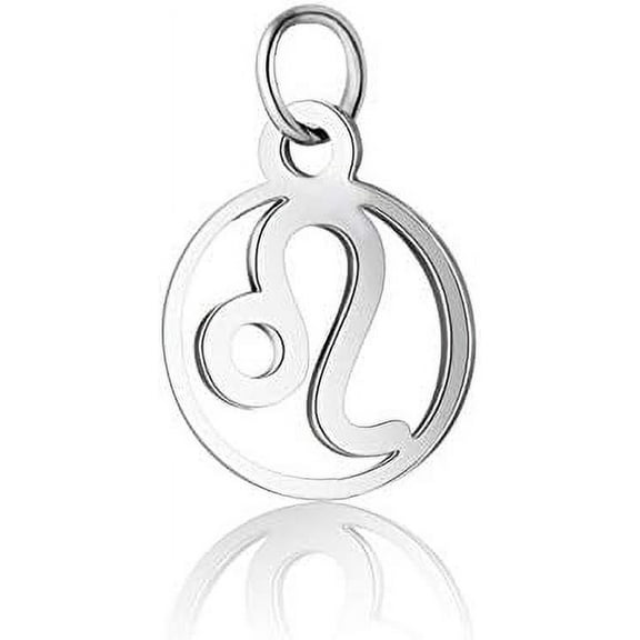 Non-Tarnish 304 Stainless Steel Charms with Jump Rings Polished Flat Round with Constellation Leo 13x11x1mm Hole: 2.5mm