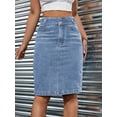 thumbnail image 4 of Womens Medium Wash Denim Pencil Skirt Knee Length Casual Fit, 4 of 29