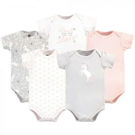 UPC: 0660168577754 | Hudson Baby Infant Girl Cotton Bodysuits 5pk  Whimsical Unicorn  6-9 Months