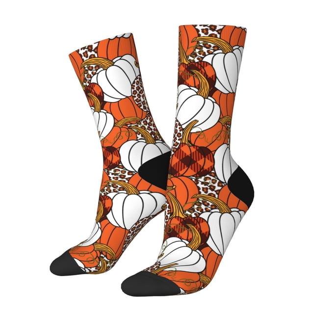 Wukai Various Pumpkins Print Contrast Color Mid-tube Socks, 3D Printing Design Adult Socks, High Elastic Breathable Sports Socks, Suitable for Daily,Unisex