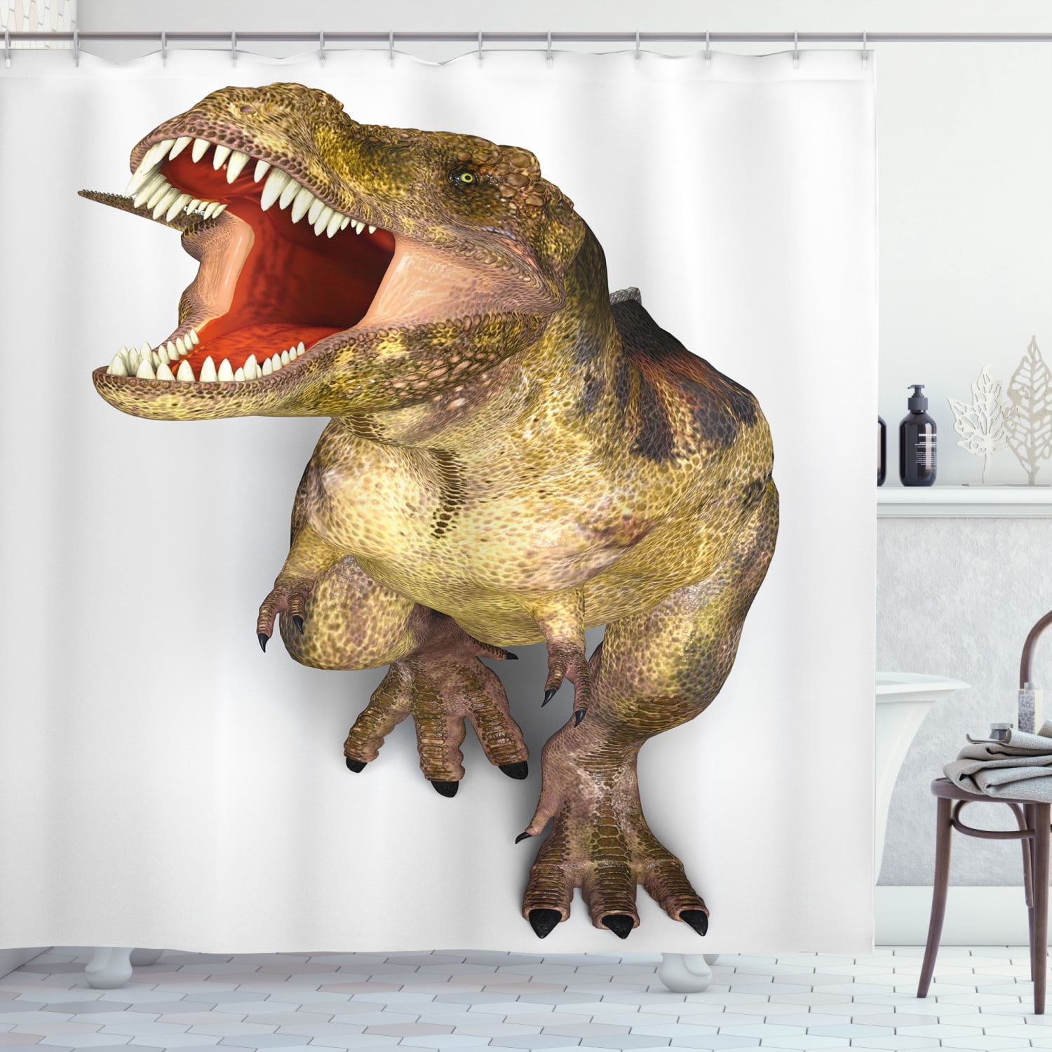 Ambesonne Dinosaur Shower Curtain, Roaring Vivid TRex, 69"Wx84"L, Army
