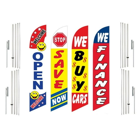 4 Swooper Flags With 4 Pole Kits Open Stop Save Now We Buy Cars We Finance Adverising