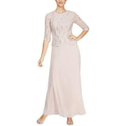 Alex Evenings Womens Petites Chiffon Sequined Formal Dress