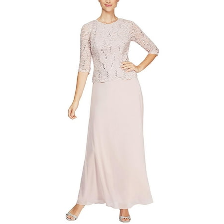 Alex Evenings Womens Petites Chiffon Sequined Formal Dress