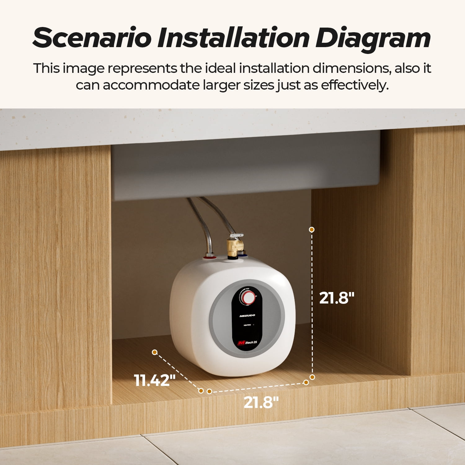 Mizudo 1440-Watt 120-Volt Electric Water Heater, 2.5 Gal Capacity with 6-Year Tank Warranty