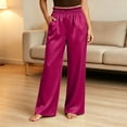 thumbnail image 4 of Inverlee Women's Elastic High Waist Satin Wide Leg Pants Silky Relaxed Fit Casual Beach Trousers Hot Pink M, 4 of 8