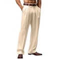 thumbnail image 2 of Mens Pleated Wide Leg Dress Pants, Loose Fit Business Casual Trousers Classic Formal Wear Bottoms with Belt Loops Khaki M, 2 of 4
