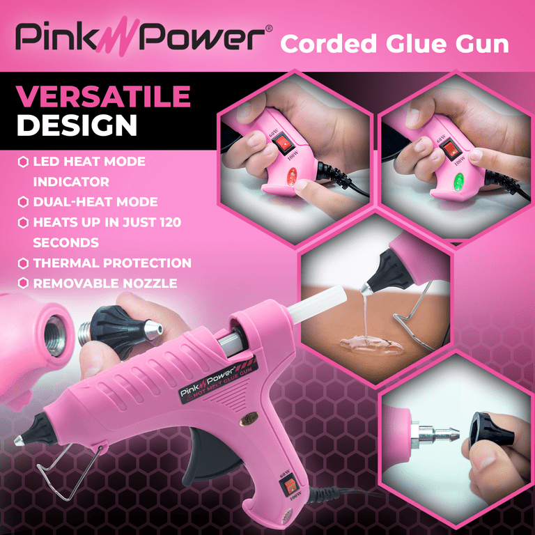 Pink Power Pink Corded Dual Temp Hot Glue Gun Kit with 20 Premium Full Size  Glue Sticks for Crafting 