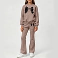thumbnail image 2 of ITSAME Girls Outfits 2-Piece Bow Print Long Sleeve Crewneck Top and Flared Pants Kids Athletic Casual Set Coffee Size 12, 2 of 6