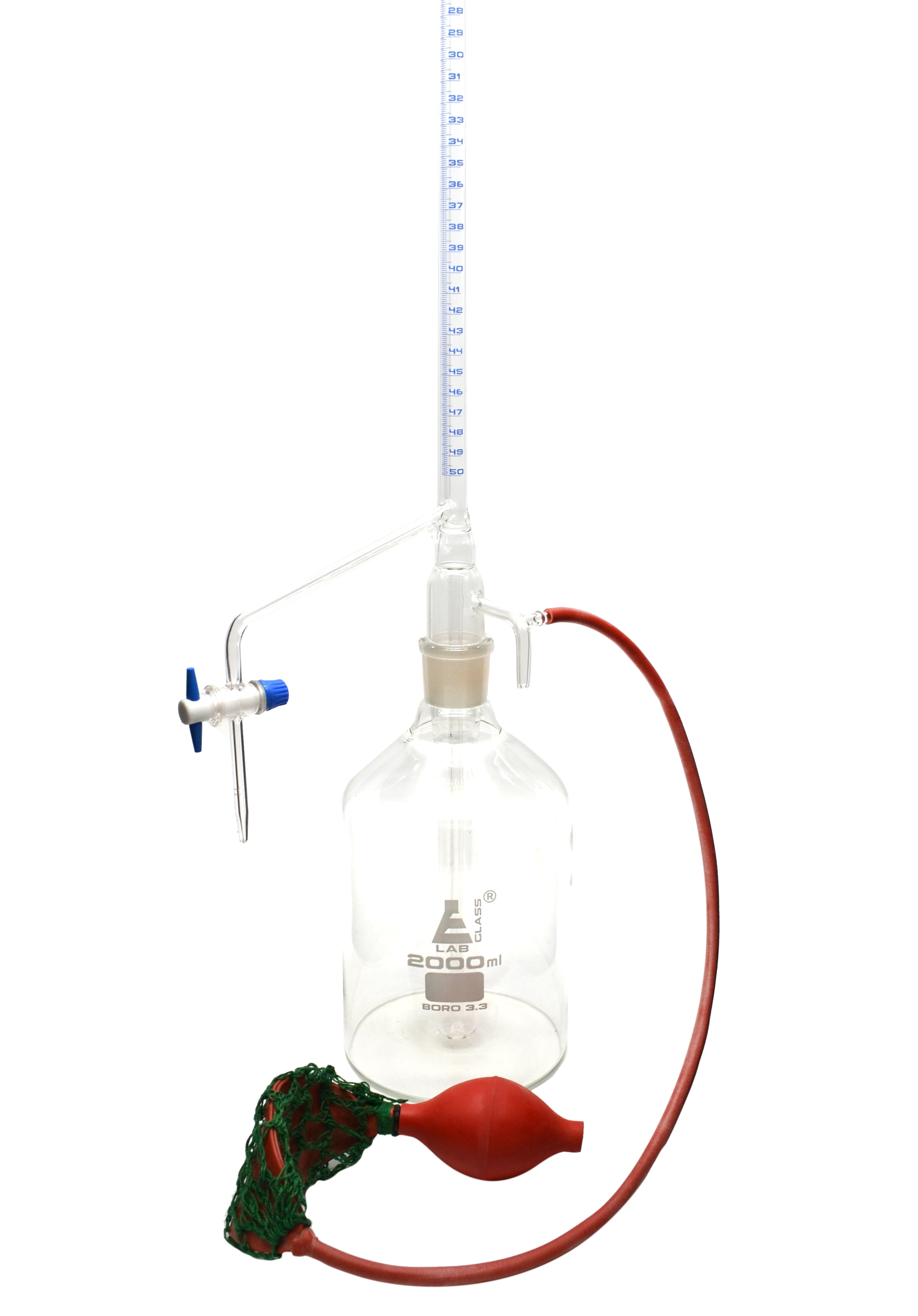 50mL Automatic Zero Burette with Reservoir, Rubber Bellow, and PTFE
