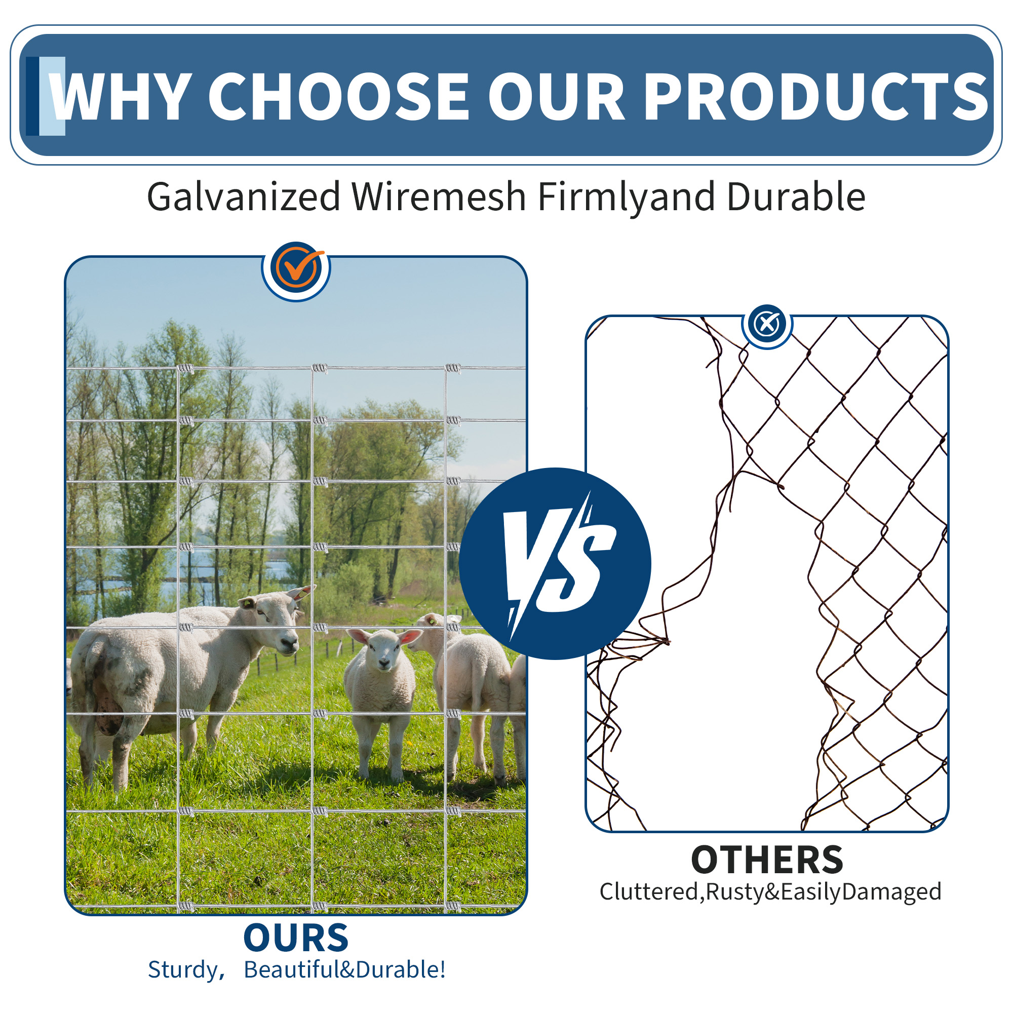 Gaderth 6Ft x 100Ft Heavy-Duty Galvanized Wire Livestock Fence, Durable Metal Mesh for Cattle, Goat & Deer Protection, Corrosion-Resistant Farm & Yard Barrier