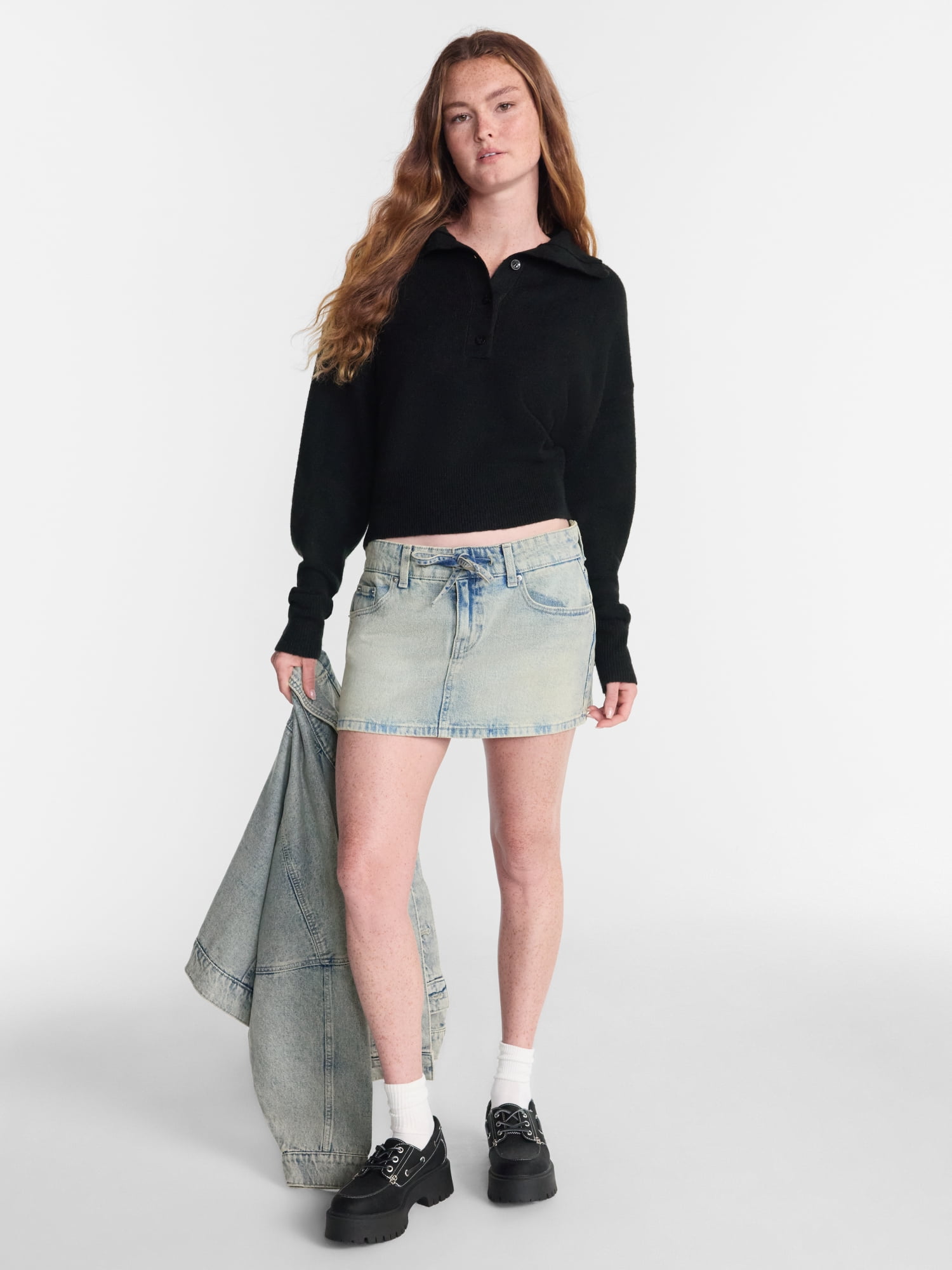 No Boundaries Rugby Collared Sweater, Lightweight, Women's and Women's Plus XXS-4X