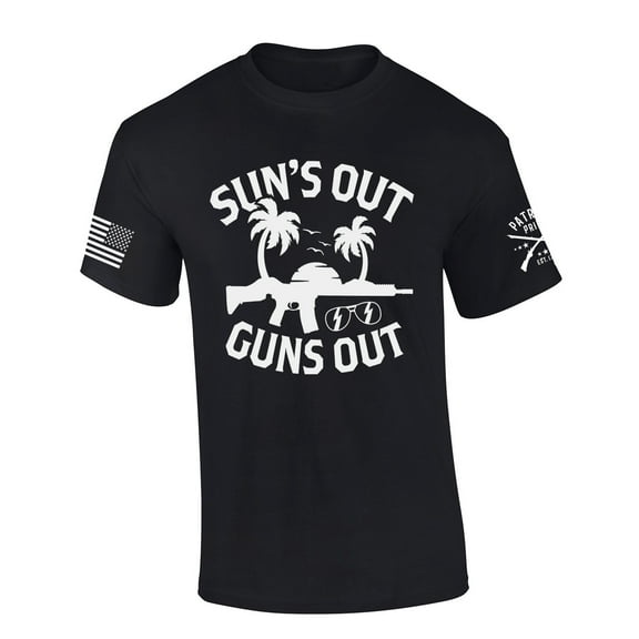 Patriot Pride Tshirt Mens Funny Sun's Out Guns Out Beach Palm Tree Paradise Short Sleeve T-shirt Graphic Tee -Black-5xl