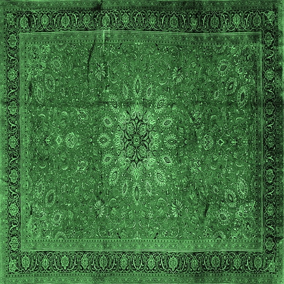 Ahgly Company Indoor Square Medallion Emerald Green Traditional Area Rugs, 4' Square