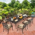 thumbnail image 2 of 9-Piece Cast Aluminum Outdoor Dining Set, Copper Red Patio Furniture for 8 Includes Unique Strawberry & Leaf 87" Rectangular Outdoor Dining Table and 8 Stackable Chairs with Cushions & Umbrella Hole, 2 of 7